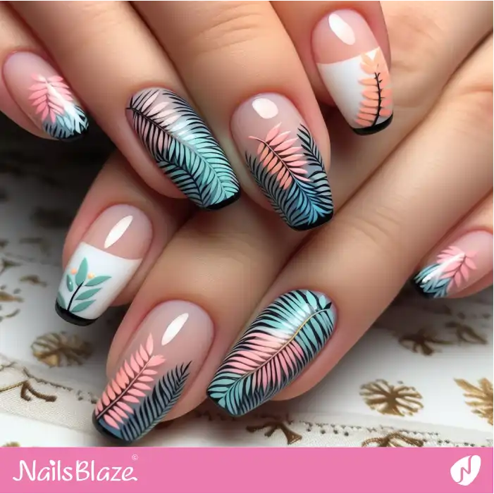 Glossy French Fern Nails for Spring | Nature-inspired Nails - NB1575